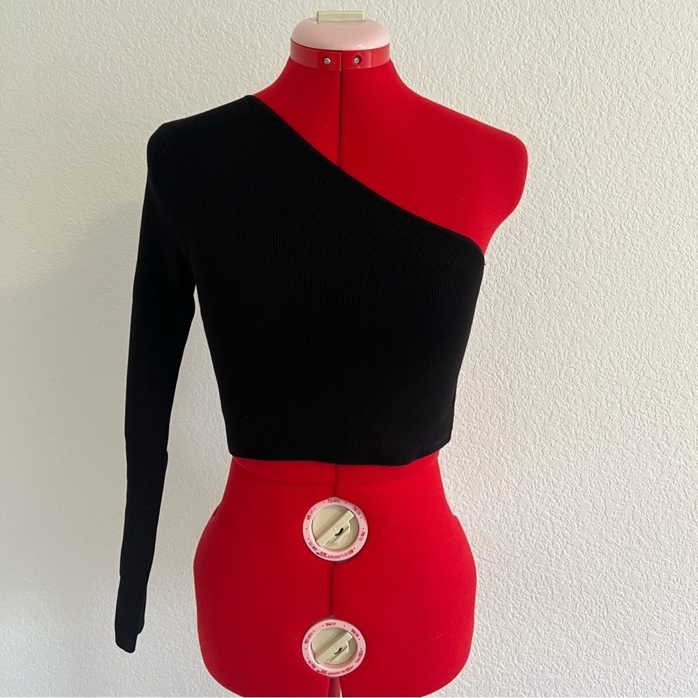 Zara Black One-Shoulder Long Sleeve Top Small